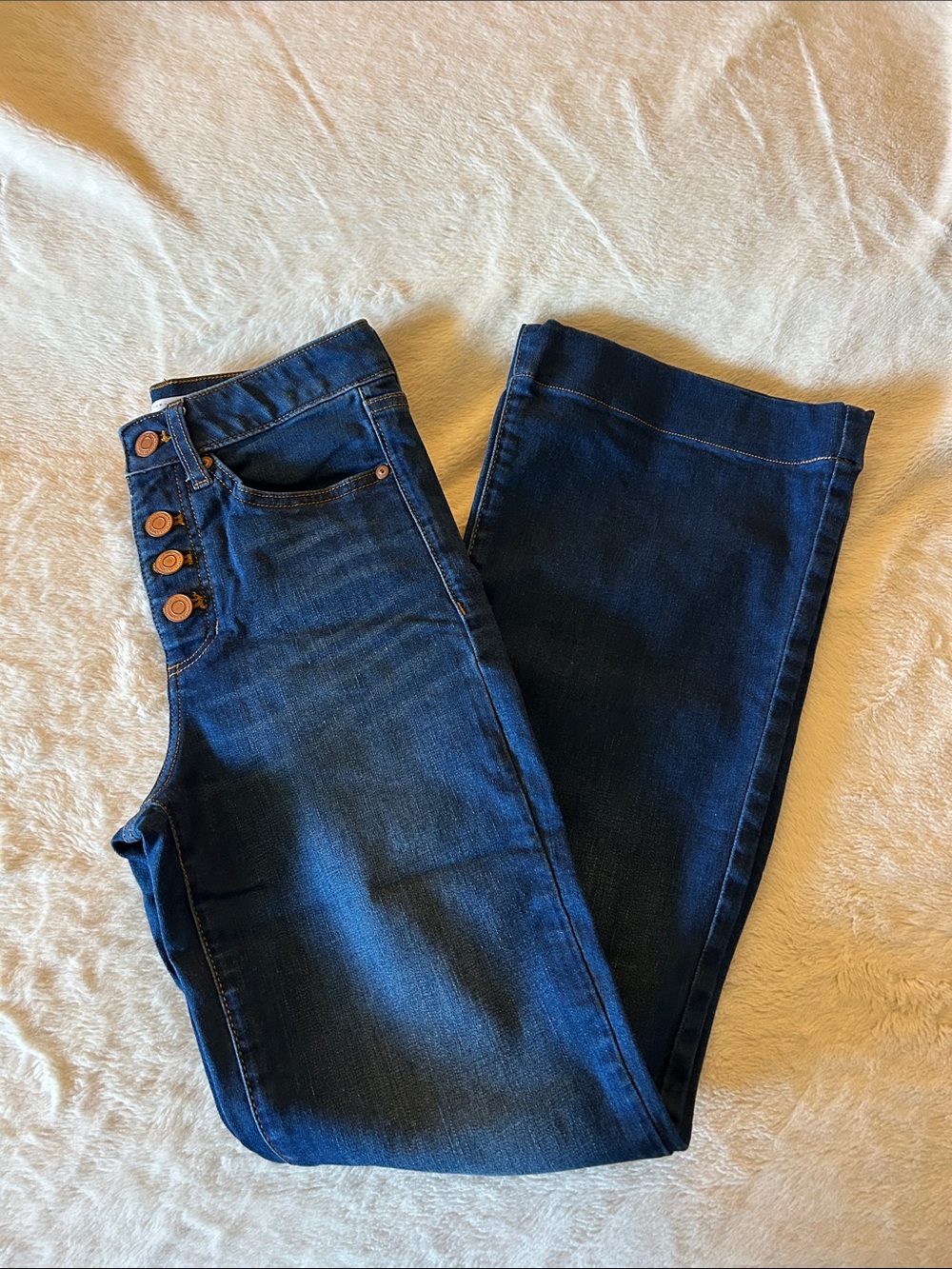 LC Lauren Conrad Dark Indigo Wide Leg Jeans with Exposed Button Detail
